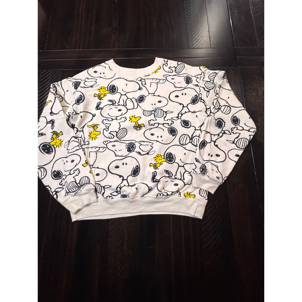 Peanuts Snoopy Woodstock All Over Print Sweatshirt Cream Medium M 7-9